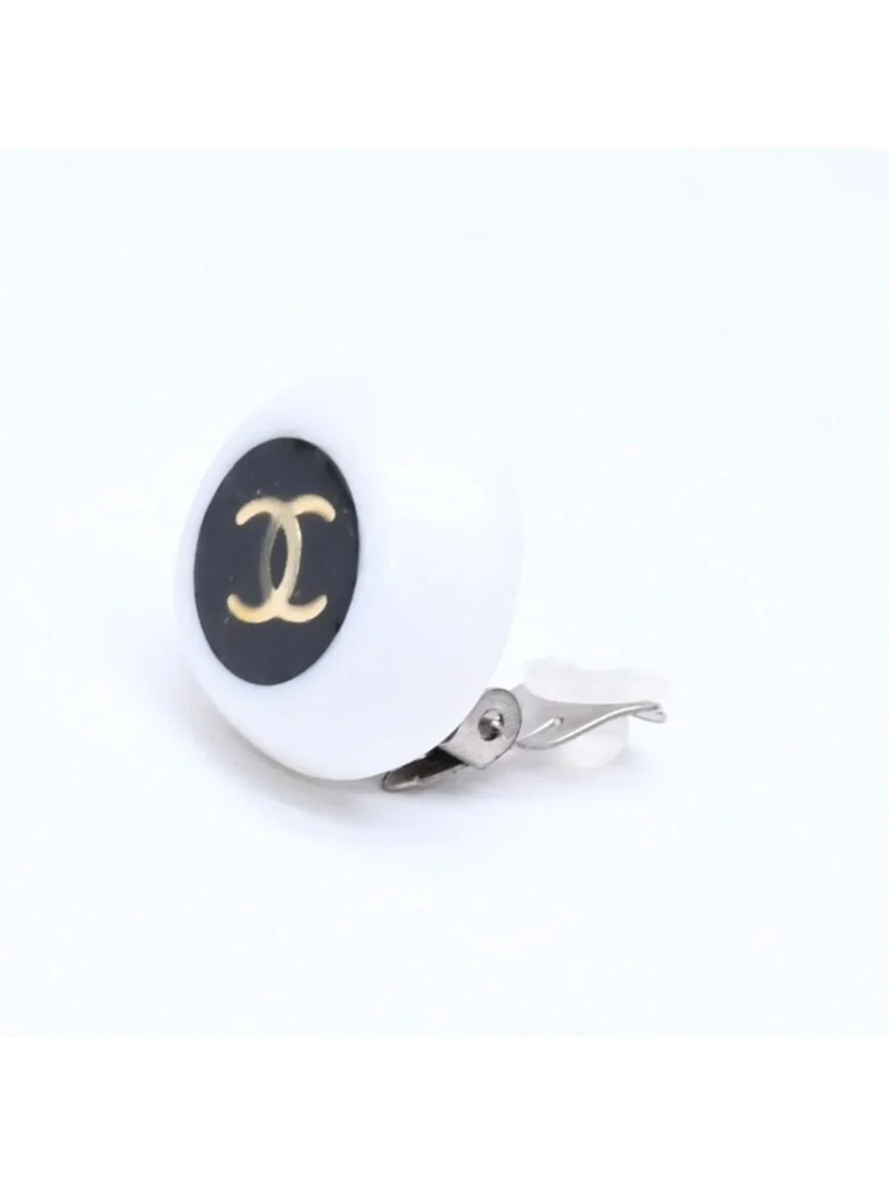 Chanel CC Logo Earrings 96 Resin Metal White Black Bicolor